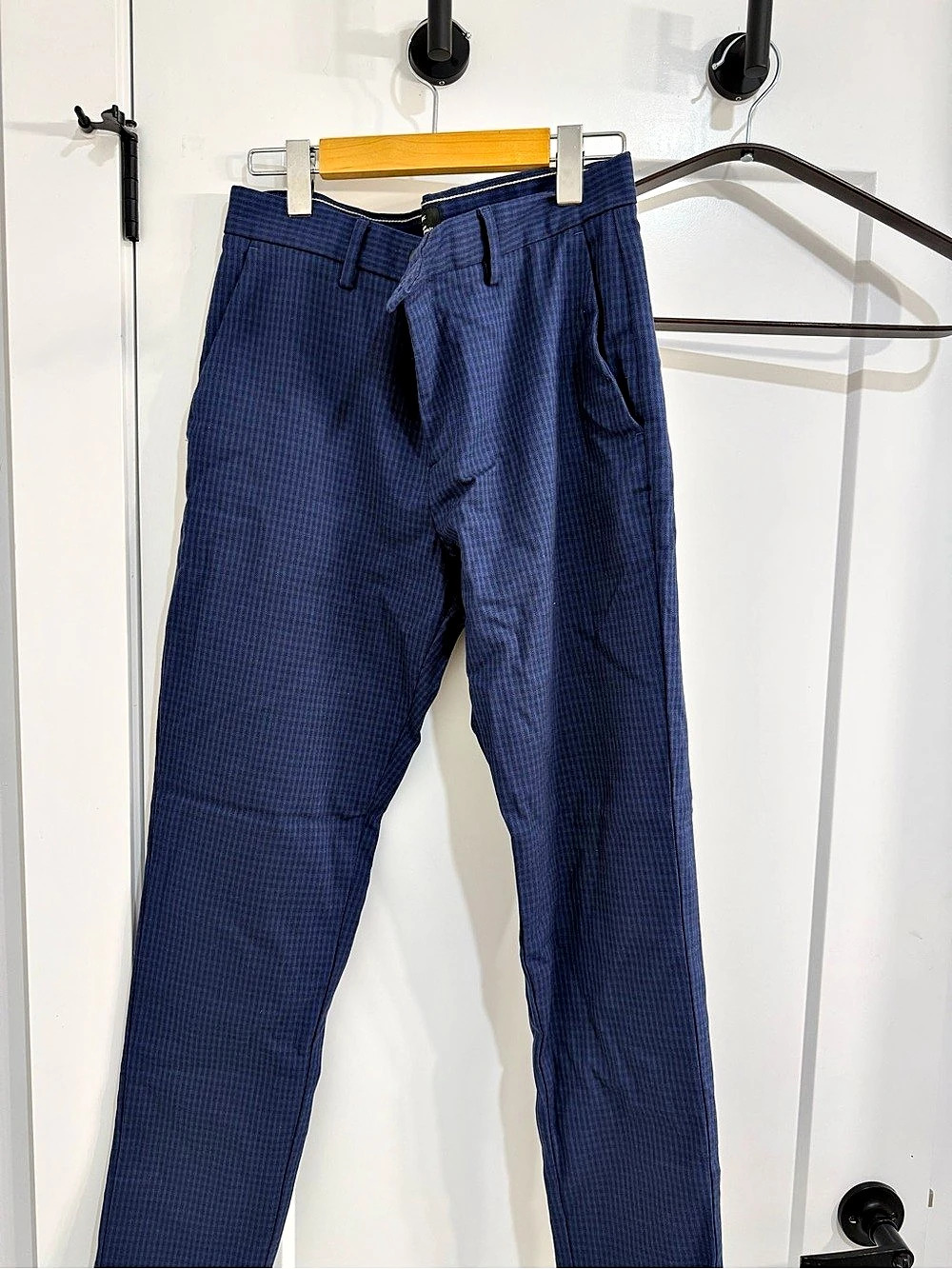 Banana Republic Slim-Tapered Fit Pants Checkered Cotton Blue Waist 30x32